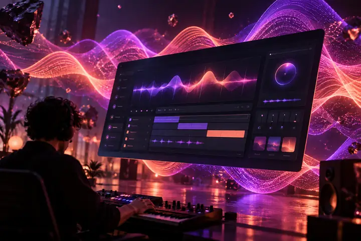 Concept illustration of a music-creation interface, not a Kyncept product screenshot