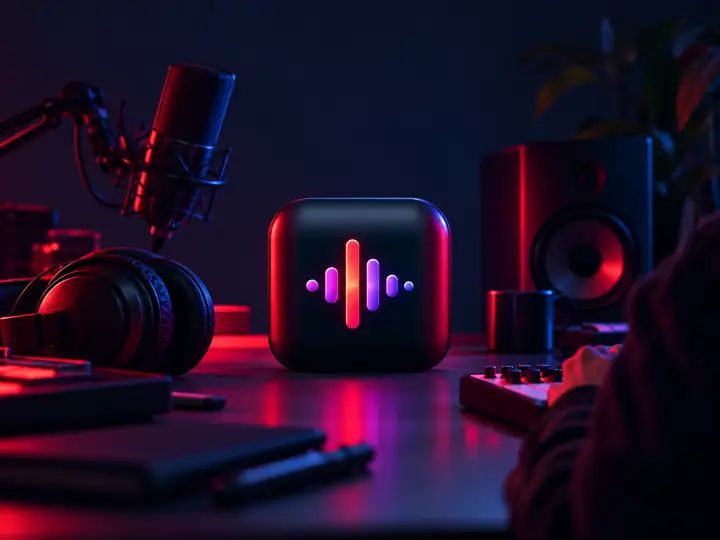 Video creator equipment in a dark editing workspace