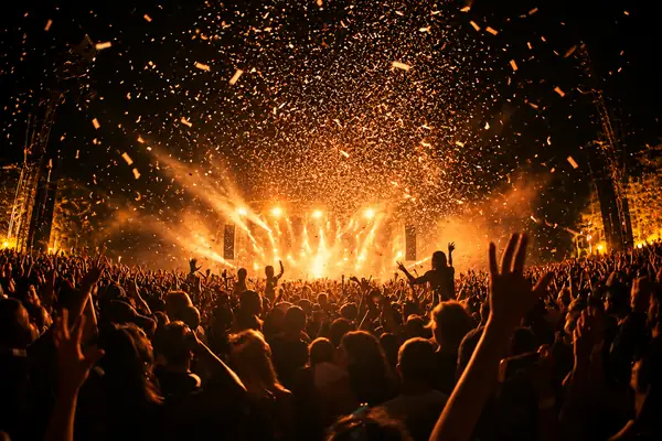 Summer Vibes: an outdoor concert crowd under a sparkling night sky