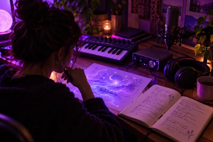 Music production equipment illustrating an initial song idea