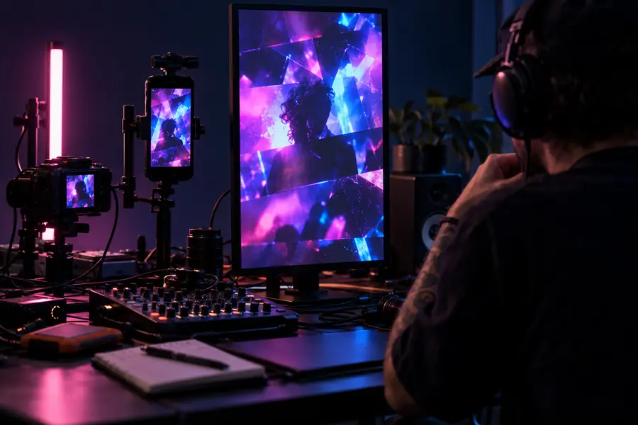 Video-editing equipment representing a clip before its music direction is settled