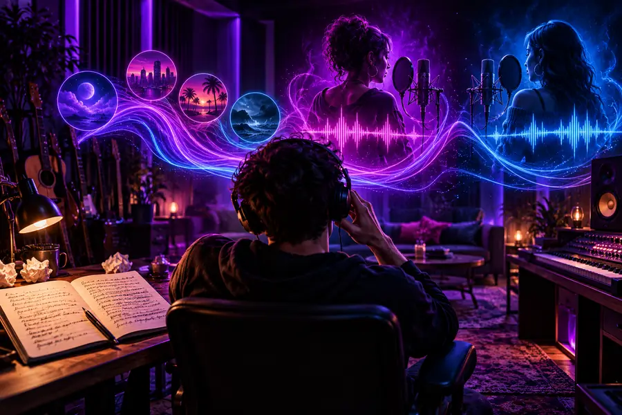 Illustration representing a song draft ready for review