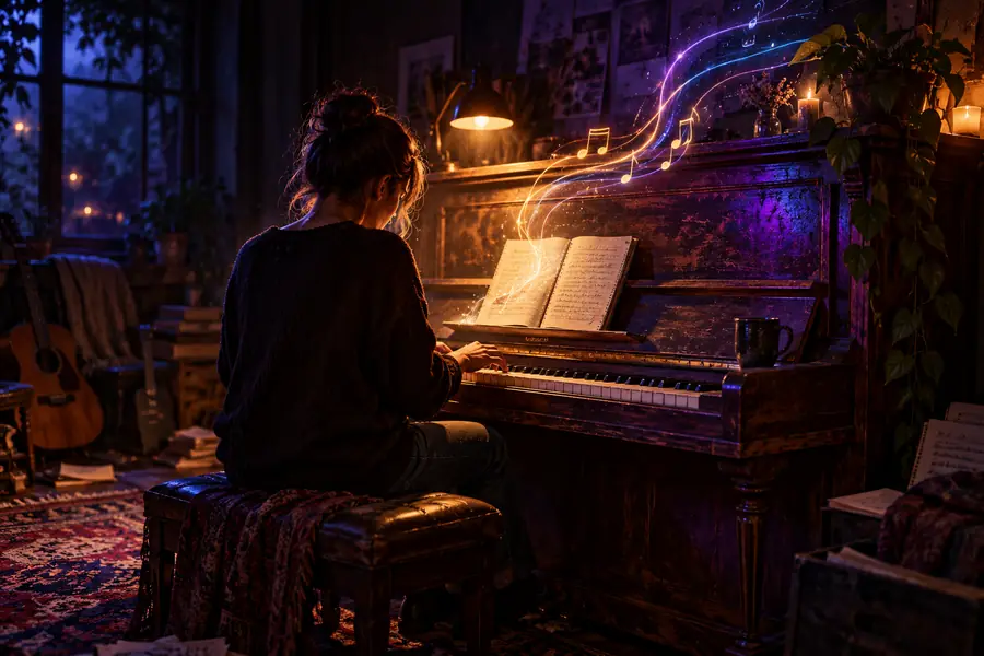 An old piano representing a traditional songwriting session