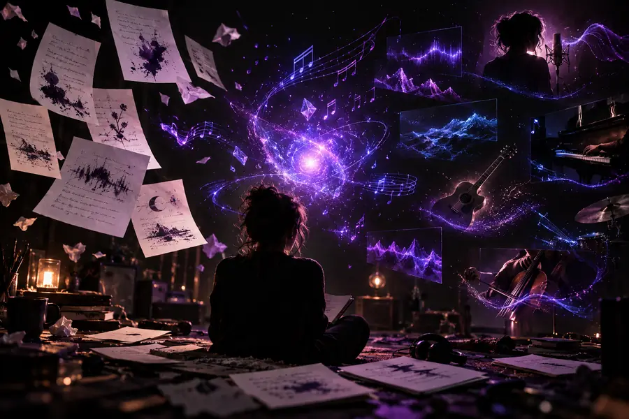 Artwork illustrating the development of a song idea
