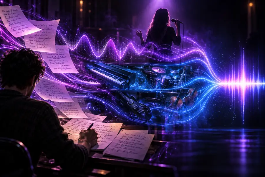 Artwork illustrating the move from lyrics toward music